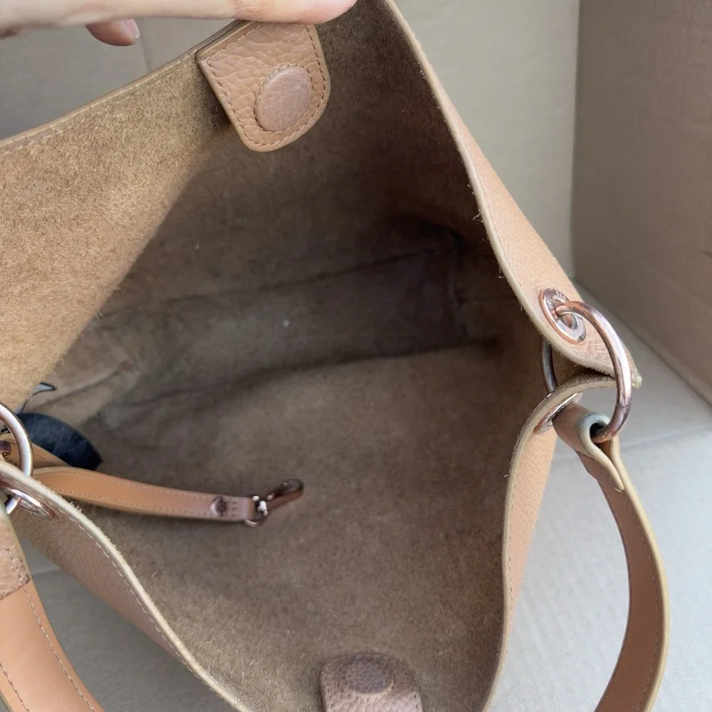 Ted Baker London Leather Pebbled Tote Bag w/ Detachable Pouch Tan Brown
